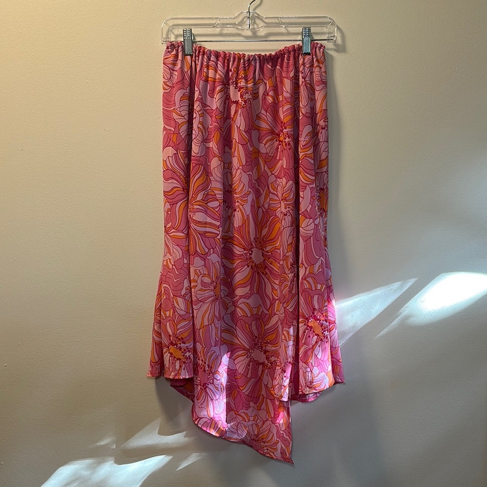 💛Lane Bryant Women’s Pink Floral Handkerchief Hem Skirt Sz 18/20